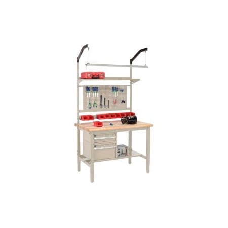 Global Equipment 48"W x 30"D Production Workbench - Maple Safety Edge Complete Bench - Tan 319298TN